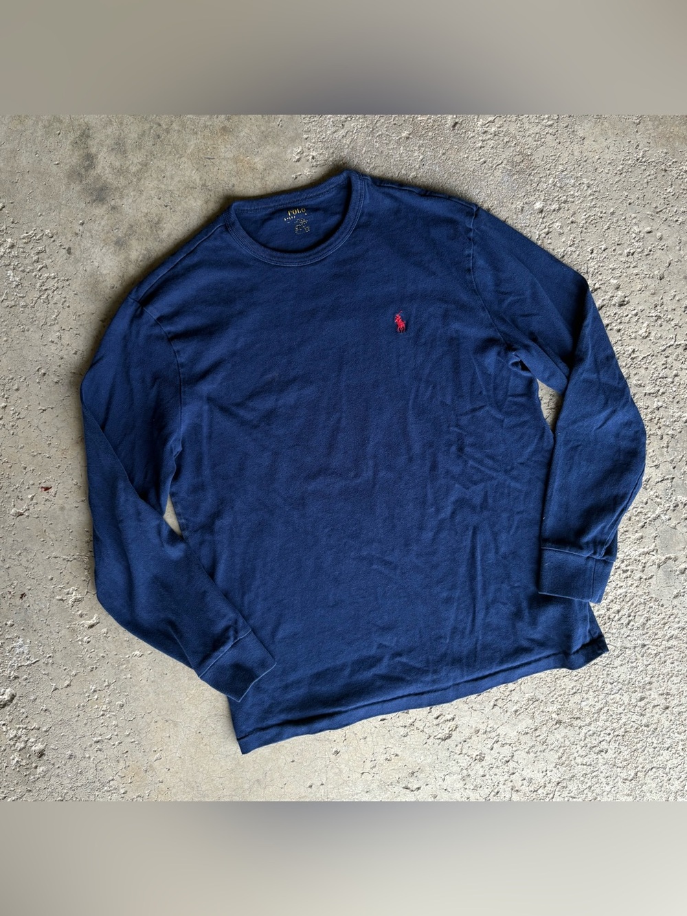 Polo Ralph Lauren Mens Navy Long Sleeve Crewneck Polo Pony Tee Size L